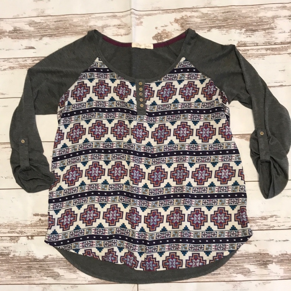 Rewind Gray Aztec Top